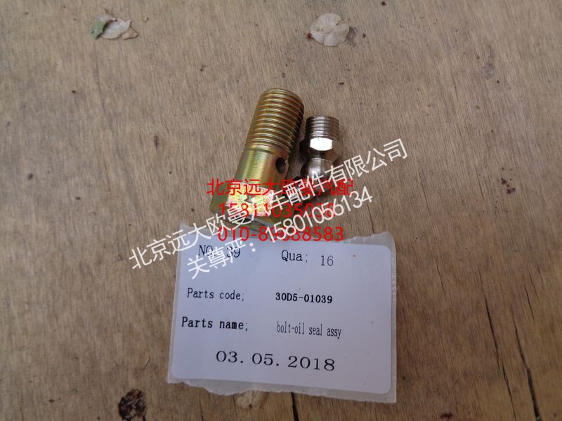 30D5-01039,转向节堵盖进油孔螺栓,北京远大欧曼汽车配件有限公司