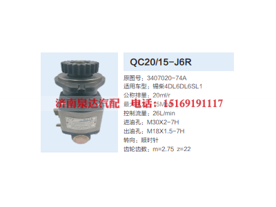 QC20/15-J6R,动力转向齿轮泵,济南泉达汽配有限公司