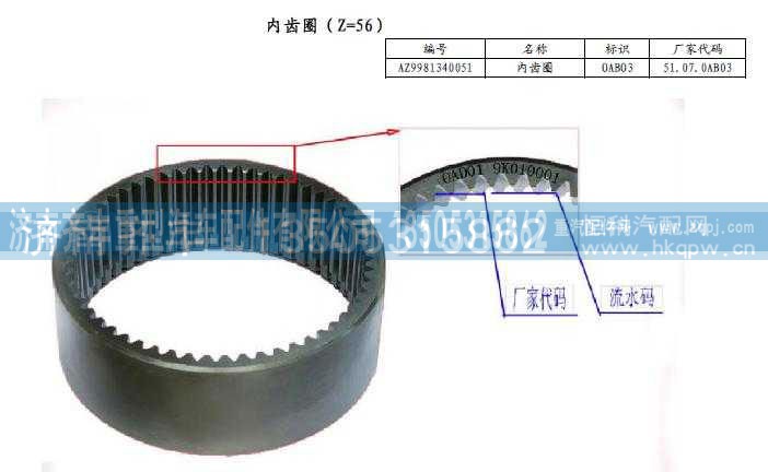 AZ9981340051,AC16轮边内齿圈,济南铁鹿汽车零部件有限公司