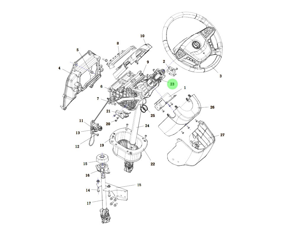 DZ9X189460203 转向管柱总成,Steering column assembly,济南向前汽车配件有限公司