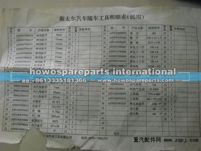 ,重汽STR 随车工具,济南冠泽卡车配件营销中心