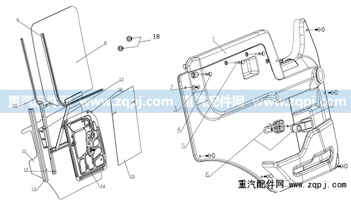 AZ1642210002,右车门总成(与左件对称）,济南驰纳重型汽车进出口贸易有限公司