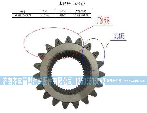 AZ9981340071,AC16轮边太阳轮,济南铁鹿汽车零部件有限公司