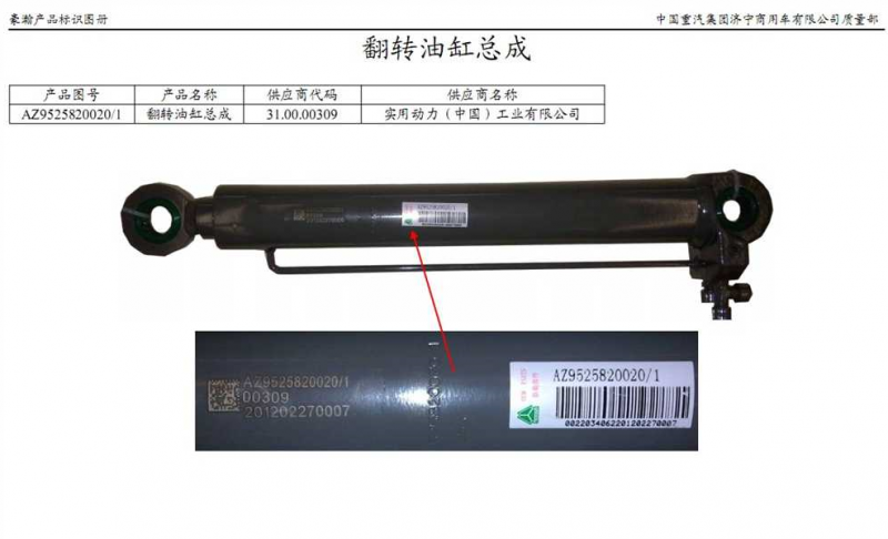 AZ9525820020,翻转油缸总成,济南佑丰经贸有限公司（原镐煜）