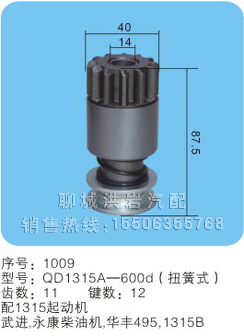 QD1315A-600d（序号1009）,马达齿轮,聊城市洪岩汽车电器有限公司