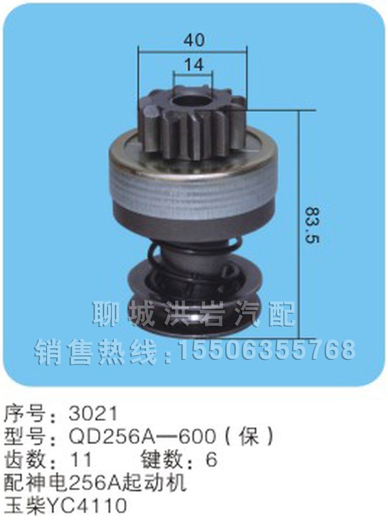 QD256A-600（保）序号3021,马达齿轮,聊城市洪岩汽车电器有限公司
