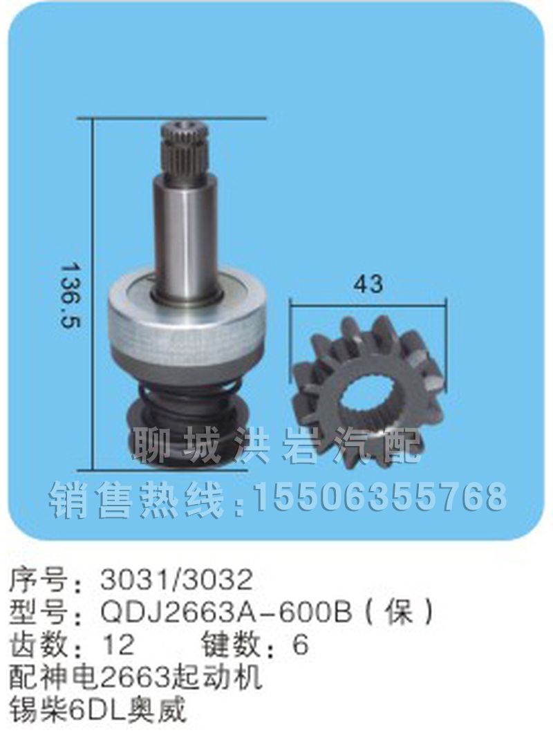 QD293C-600（保）序号3028,马达齿轮,聊城市洪岩汽车电器有限公司