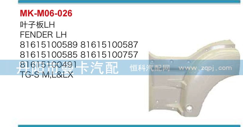 81615100582,叶子板,丹阳市曼卡汽车部件有限公司