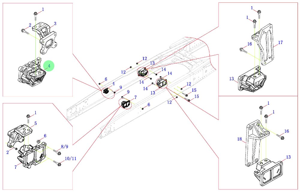 H4101020304A0 右前悬置软垫总成,Right front suspension cushion assembly,济南向前汽车配件有限公司
