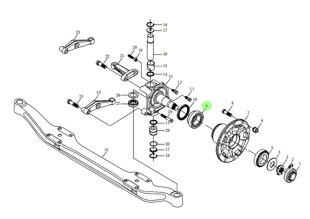 SHACMAN HANDE HDZ9.5T HDZ10T 行走前桥系统 HD90009410196 前轮毂内轴承/06.32499.0190 前轮毂内轴承 33216X2
