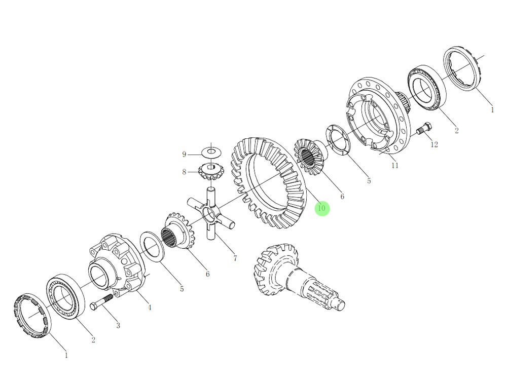 SHACMAN HANDE HDS300 行走前驱动桥系统 DZ9114420671 锥齿轮副 Par de engranajes cónicos/DZ9114420671 锥齿轮副