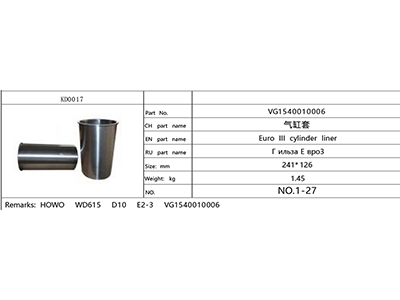 VG1540010006,气缸套VG1540010006,济南航诺汽配有限公司