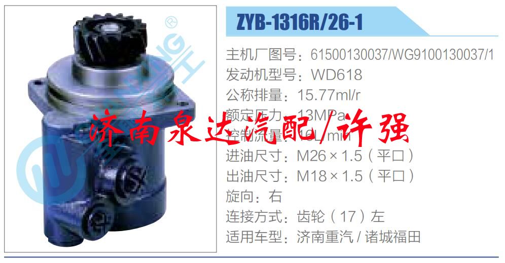 转向液压油泵总成/转向泵总成/助力泵总成/61500130037,WG9100130037/1